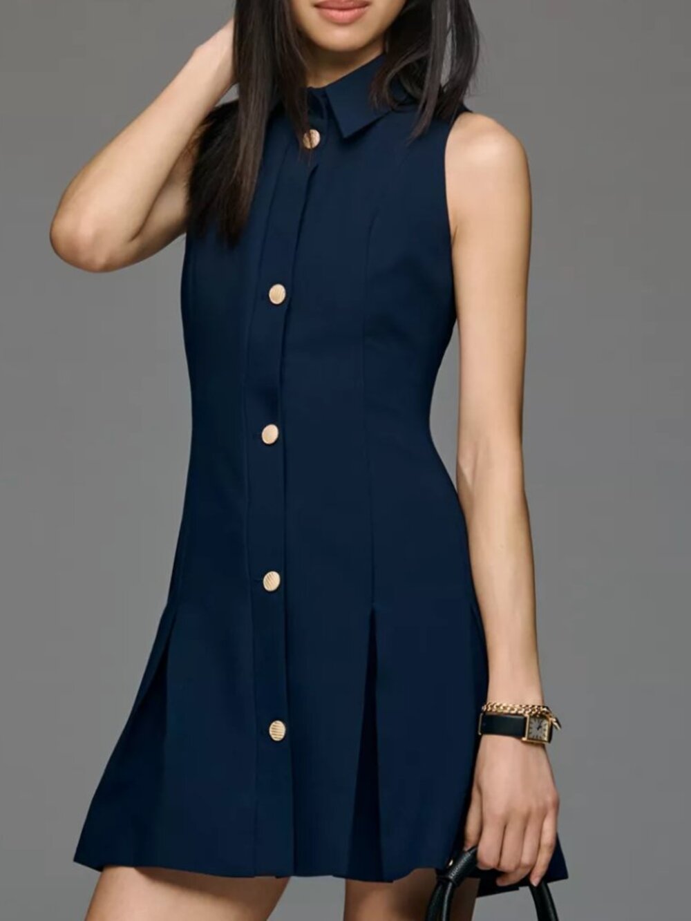 Anthropologie Maeve Button Front Mini Dress Navy Small NEW NWT
